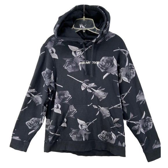 Primitive Sweatshirt Men Sz M Black Floral Rose Skateboarding Hoodie Heavyweight - Picture 1 of 12